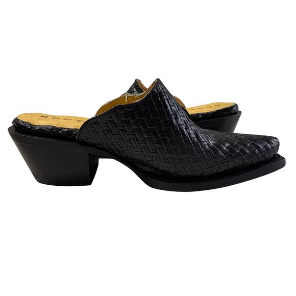 Roper Mary Mules Women's Size 5 Snip Toe Basketweave Embossed Black Leather - Picture 6 of 9